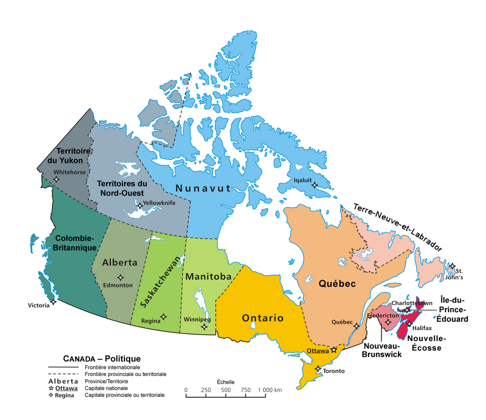 Carte des provinces et territoires du Canada